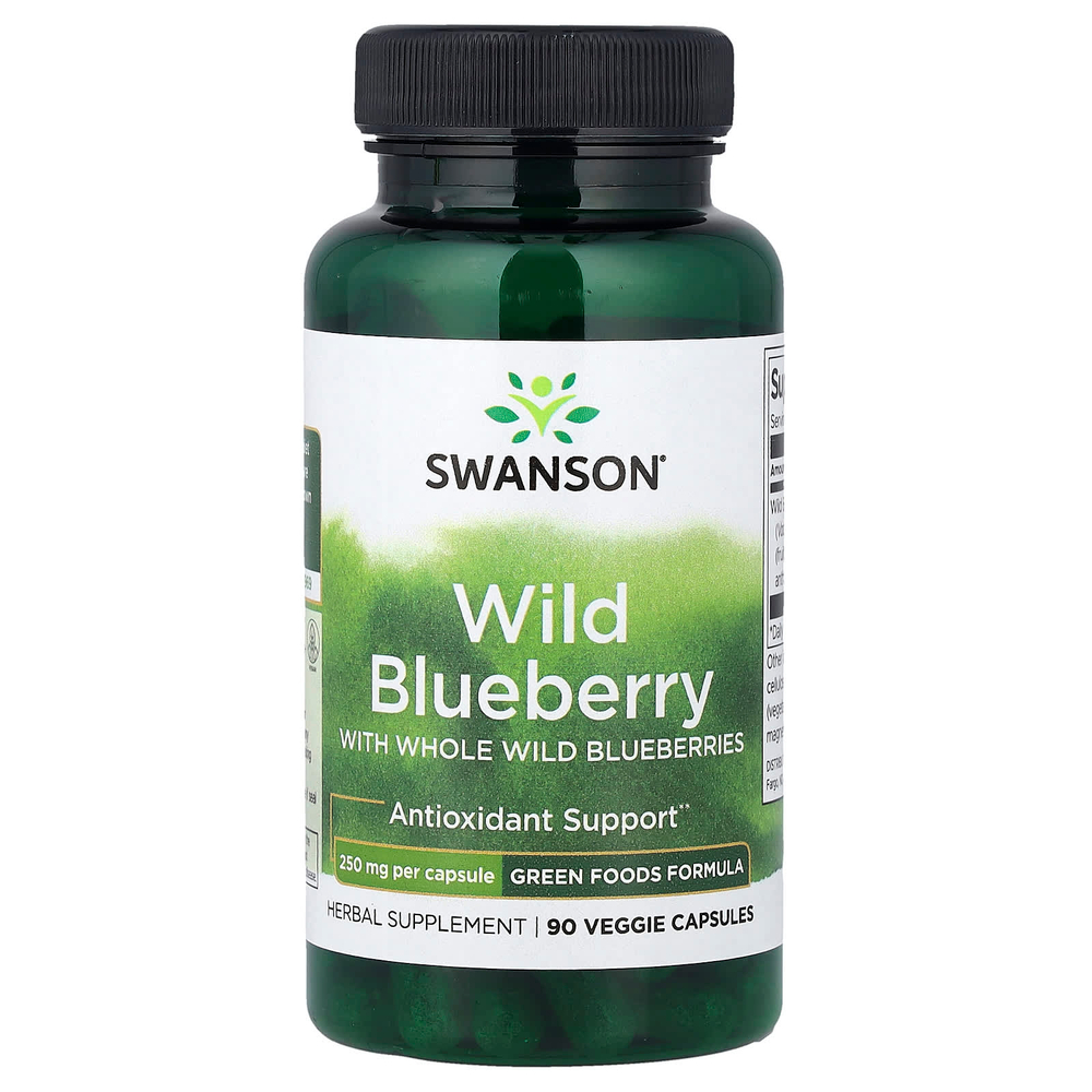 Swanson Vitamins, дикорастущая голубика с цельными ягодами дикой голубики, 250 мг, 90 растительных капсул