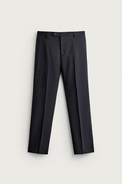 ZARA КОСТЮМНЫЕ БРЮКИ REGULAR FIT ИЗ 100% ШЕРСТИ, МОРСКОЙ ТЕМНО-СИНИЙ