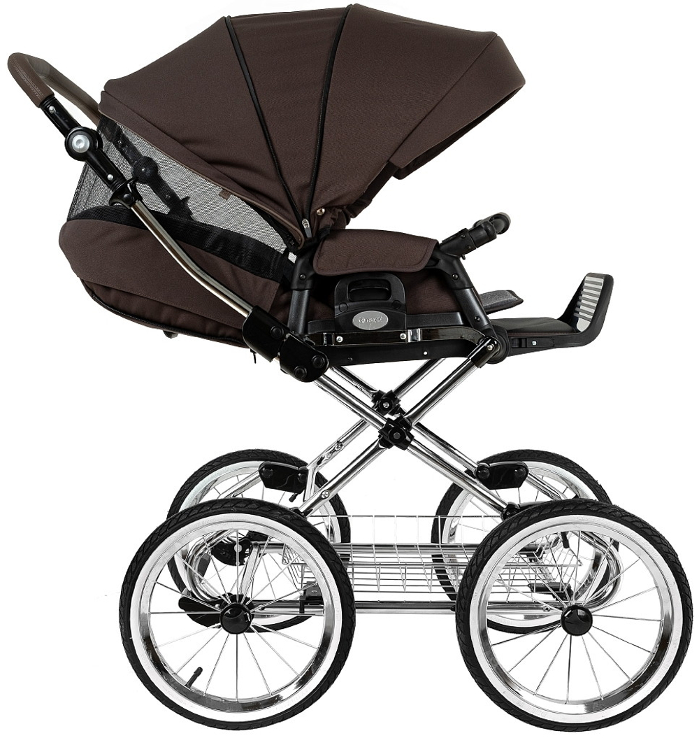 Детская коляска Roan Bass Next Classic d14 2.0 3 в 1 с автокреслом Tutis Elo Lux EduSky Black BSNC/93/2 Turkish Coffe/Black/руч.Cappuccino