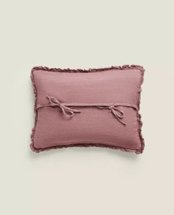 ZARA HOME ЛЬНЯНОЙ ЧЕХОЛ ДЛЯ ДЕКОРАТИВНОЙ ПОДУШКИ, БОРДОВЫЙ