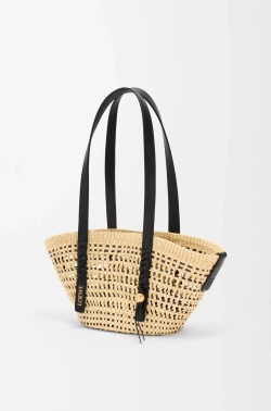 Loewe Небольшая плетеная сумка-корзина Braid из пальмы и телячьей кожи, натуральный/черный