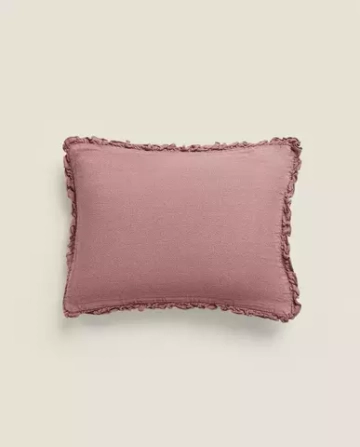 ZARA HOME ЛЬНЯНОЙ ЧЕХОЛ ДЛЯ ДЕКОРАТИВНОЙ ПОДУШКИ, БОРДОВЫЙ