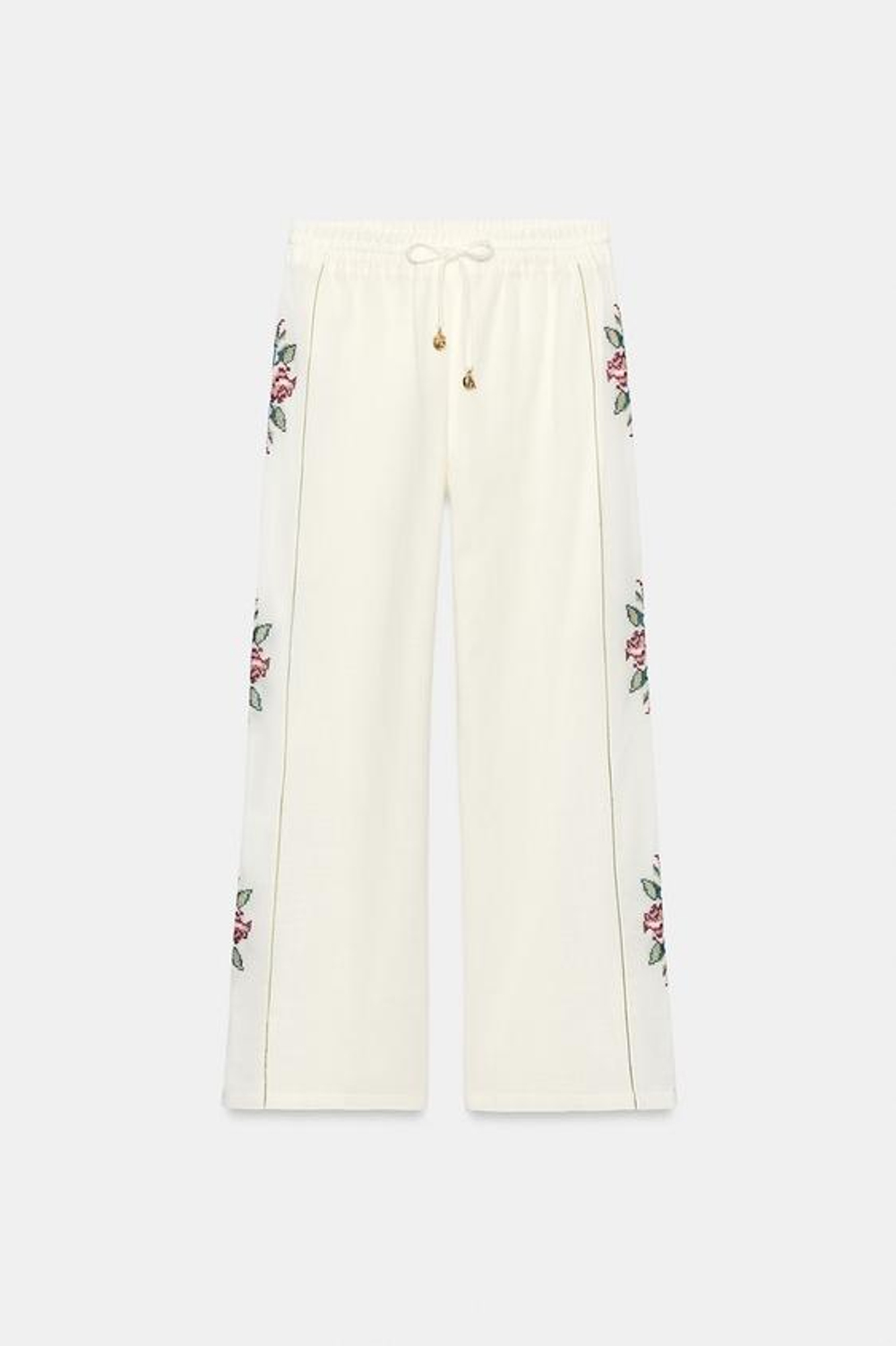ZARA ПРЯМЫЕ БРЮКИ С ПОЛОСАМИ ПО БОКАМ, ЭКРЮ