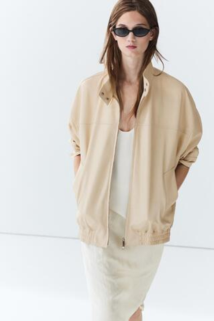 Massimo Dutti Кожаная куртка с эластичным низом, кремовый