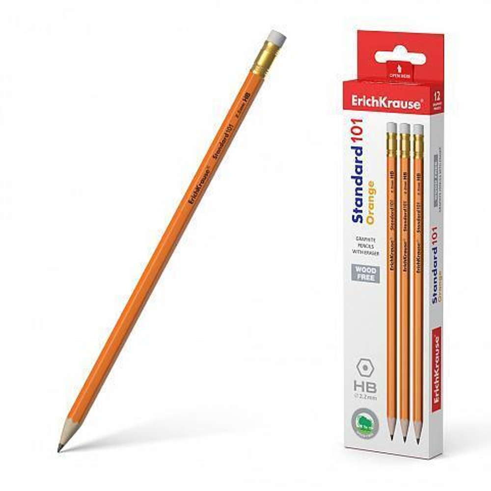 Карандаш ч/г с ластиком HB Standard 101 Orange (Erich Krause)