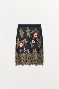 ZARA ЮБКА МИДИ С БИСЕРОМ И КРУЖЕВОМ LIMITED EDITION, МОРСКОЙ СИНИЙ