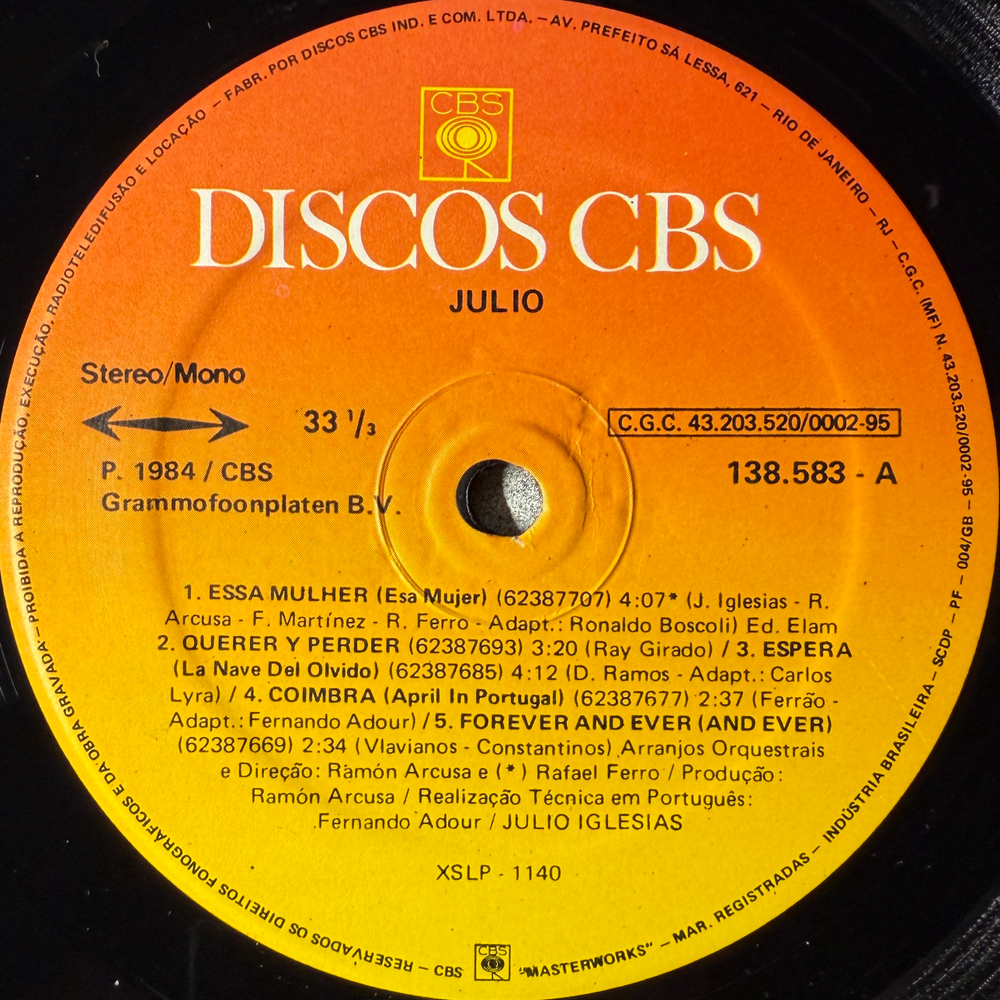 Julio Iglesias ‎– Julio (Бразилия 1984г.)