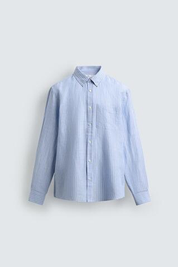 ZARА РУБАШКА REGULAR FIT ИЗ ЛЬНА И ХЛОПКА, ПОЛОСКИ