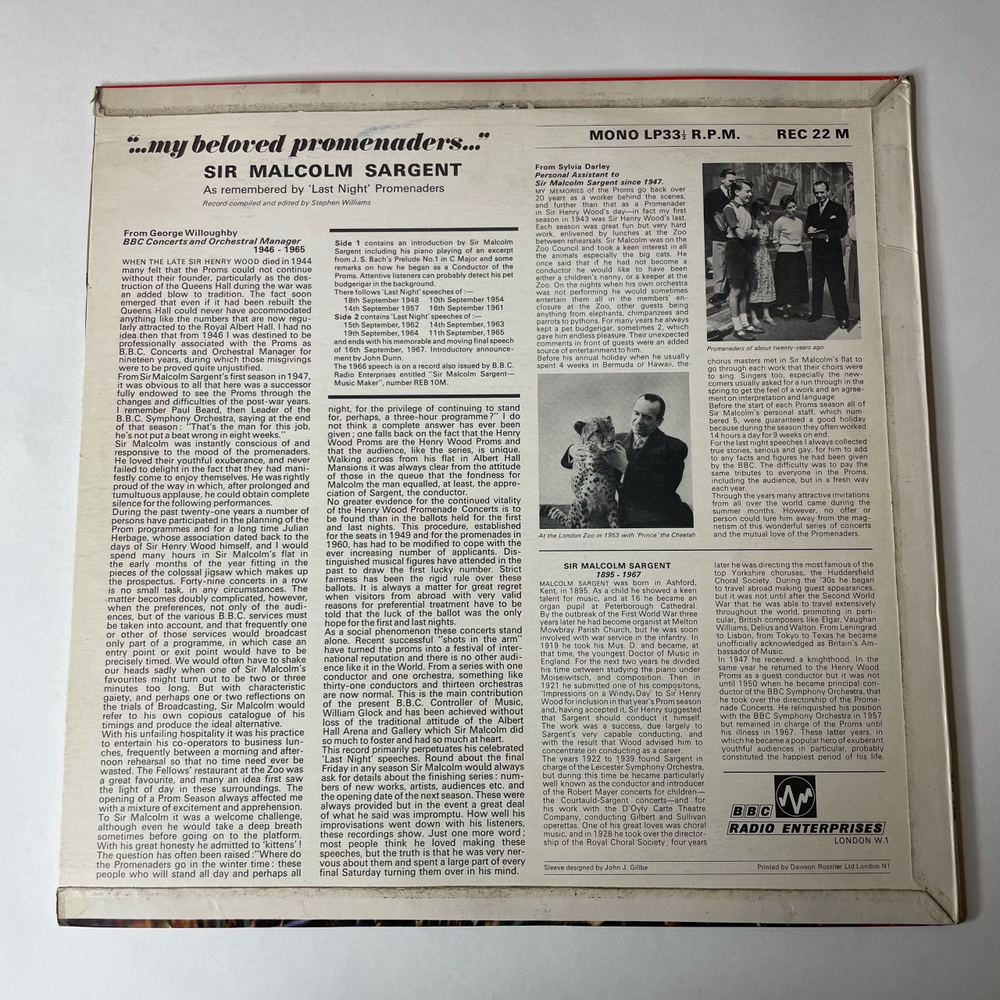 Винтажная виниловая пластинка LP Sir Malcolm Sargent My Beloved Promenaders (Англия 1968) Stand Up Комик Из Прошлого