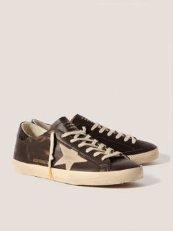 Men's Super Star in brown nappa with croco-print