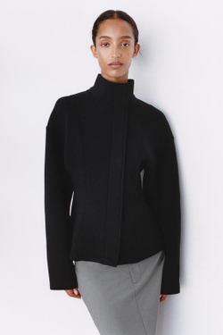 ZARA КУРТКА С ВОРОТНИКОМ-СТОЙКОЙ, ЧЕРНЫЙ