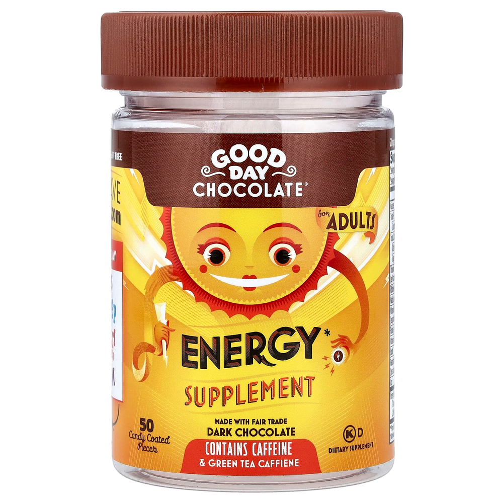 Good Day Chocolate, Energy Supplement, For Adults, Dark Chocolate, 50 Candy Coated Pieces