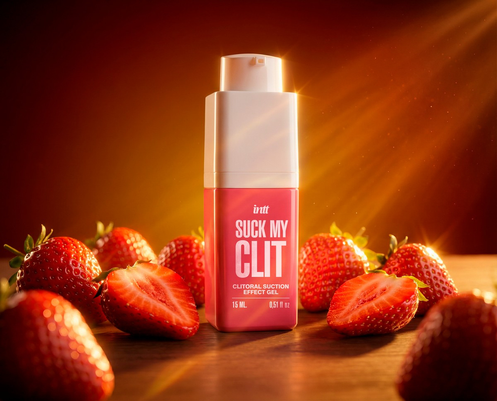 INTT SUCK MY WILD STRAWBERRY - Гель для клитора с эффектом посасывания волнами, вибрации и тепла, клубника, 15 мл