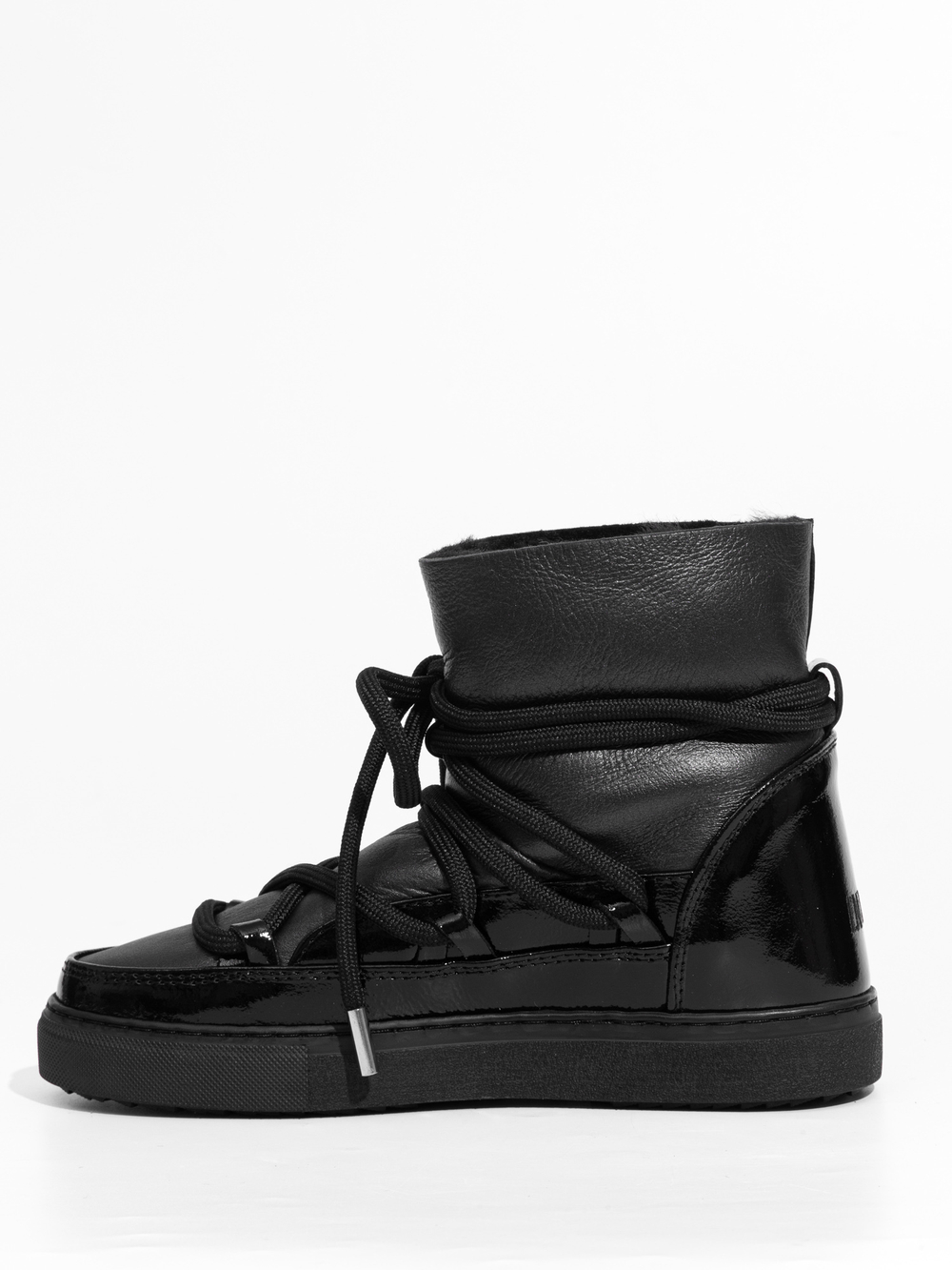 Высокие комбинированные кеды INUIKII Sneaker Gloss Black на меху