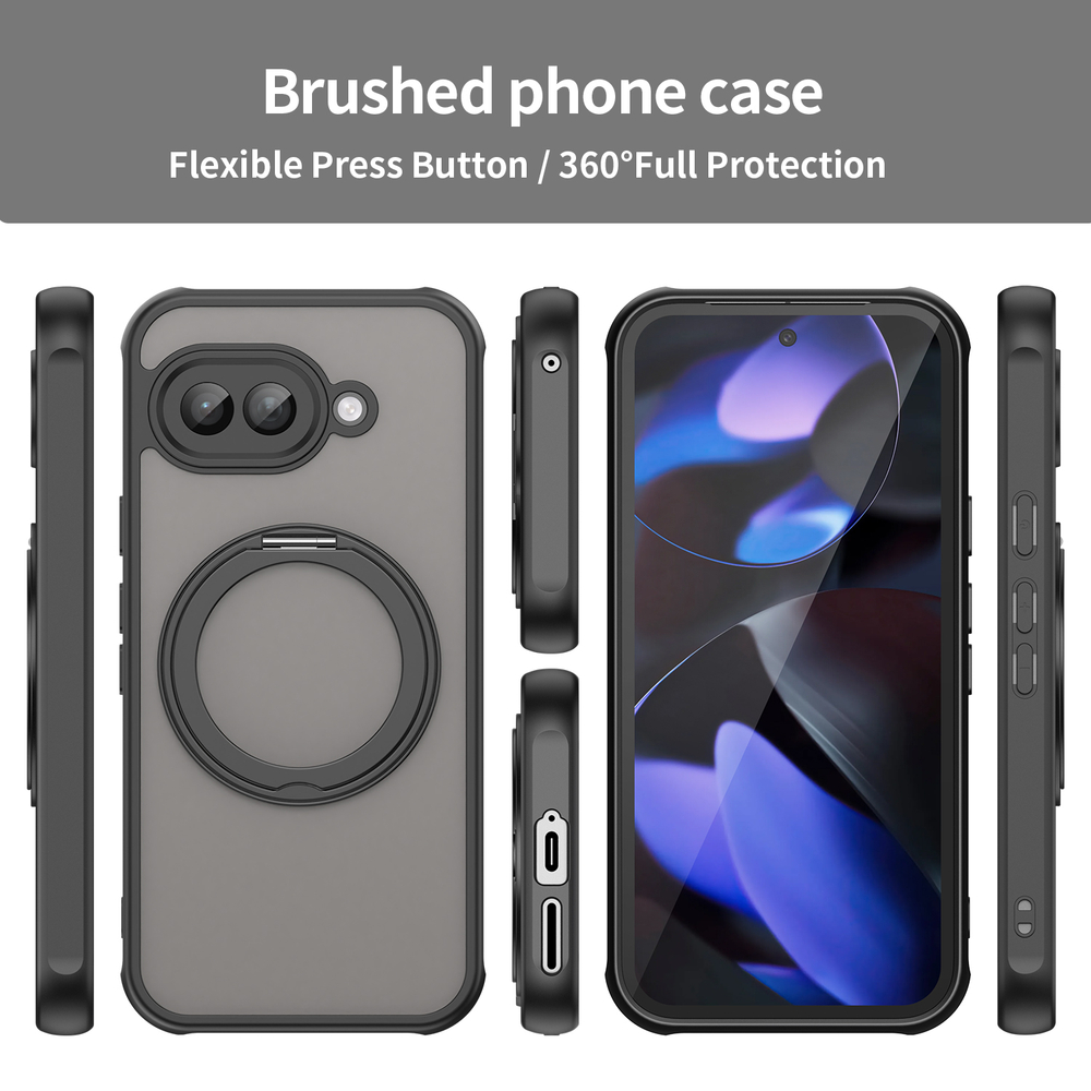 Чехол черного цвета для Google Pixel 9a с магнитным поворотным кольцом-подставкой