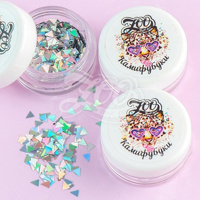 Zoo nail Камифубуки 1298 треугольники серебро голография, 1г