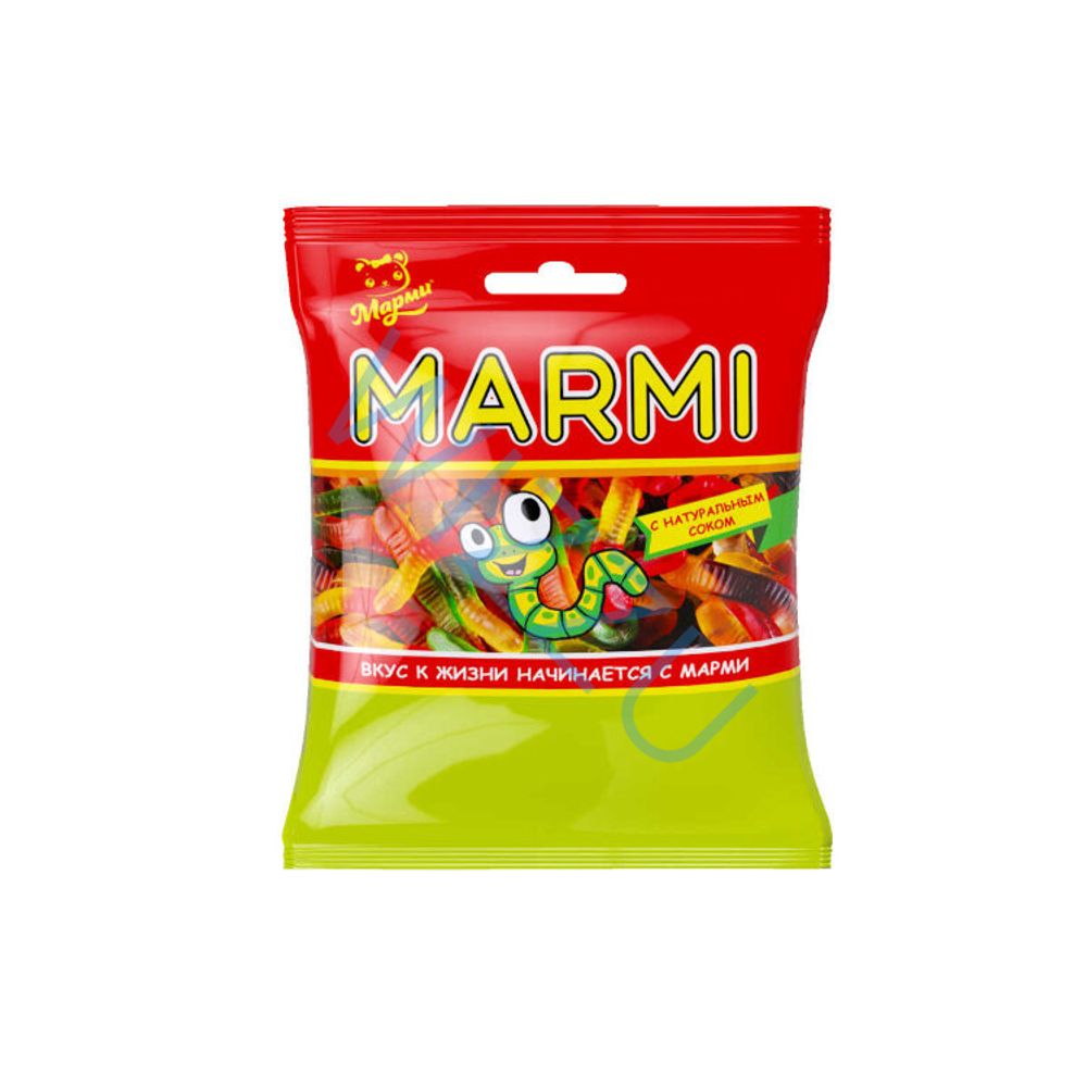 Мармелад жевательный Марми Черви со вкусом ананаса апельсина дыни клубники яблока Полет, 100 г