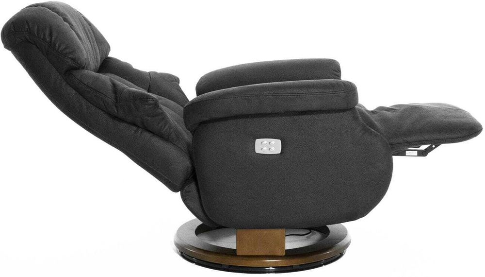 Кресло реклайнер Relax Lux Electro S16099RWB, искусственный нубук черно-серый (16), основание дерево темный орех (029)