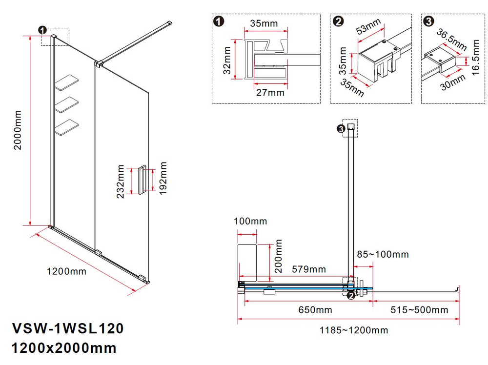 Душевая перегородка Vincea Волк-Ин (Walk-In) VSW-1WSL120GSGM, 1200*2000, вороненая сталь, стекло янтарь