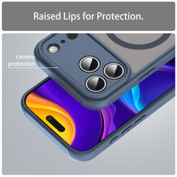 Матовый полупрозрачный чехол с MagSafe для iPhone 17 Pro Max, усиленные боковые рамки синего цвета