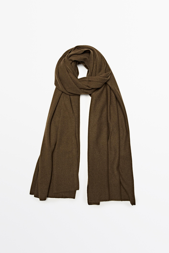 Massimo Dutti Гладкий тонкий шарф из шерсти и кашемира, карамельный