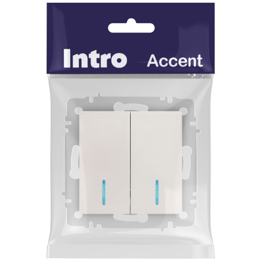 Выключатель Intro Accent 6-105-06 двойной с подсветкой, 10А-250В, IP20, СУ, AL/CU, перламутр | Intro