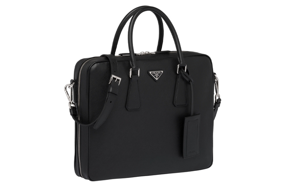 PRADA Saffiano Leather Briefcase, Handbag Men"s Black
