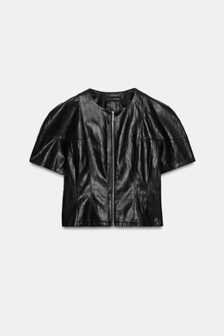 ZARA ТОП ИЗ ИСКУССТВЕННОЙ КОЖИ НА МОЛНИИ, ЧЕРНЫЙ