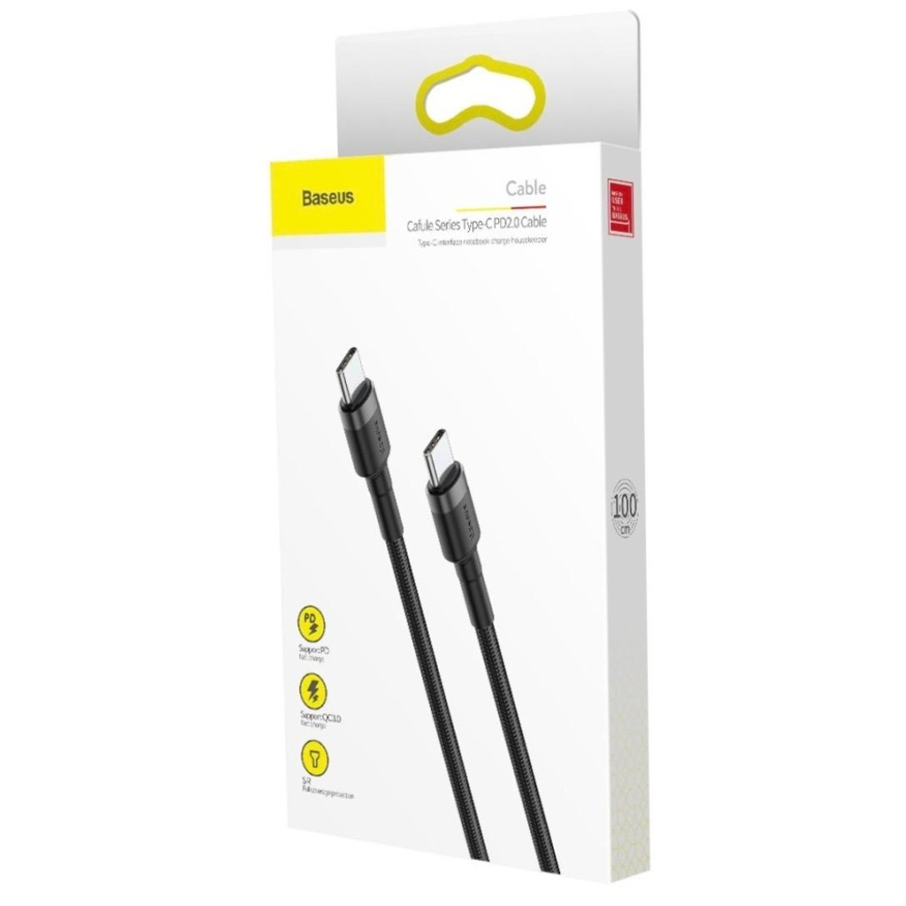 Usb Кабель-зарядка TYPE-C на TYPE-C Baseus Cafule PD2.0 1м (CATKLF-GG1) серо-черный