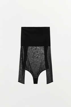 ZARA БОДИ ИЗ ПОЛУПРОЗРАЧНОЙ ТКАНИ С ДРАПИРОВАННЫМ ВЫРЕЗОМ, ЧЕРНЫЙ