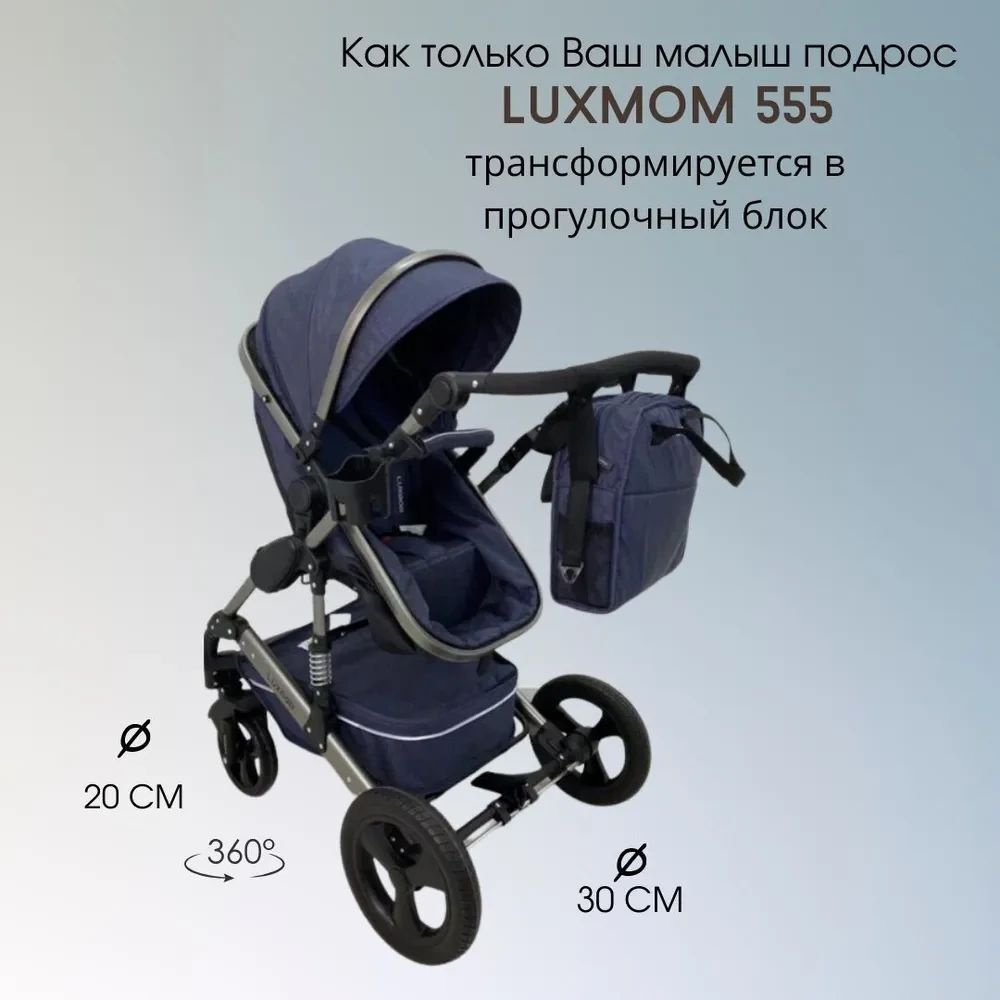 Коляска-трансформер 3в1 с автолюлькой Luxmom 555 джинсовый синий