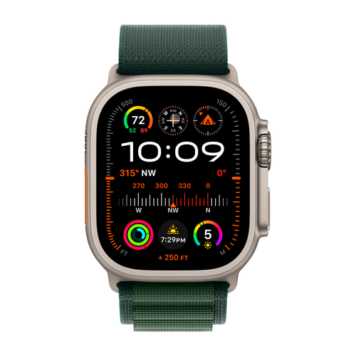 Умные часы Apple Watch Ultra 2 (2024) GPS + Cellular, 49mm, Natural Titanium Case with Dark Green Alpine Loop M, (Темно-зеленый)
