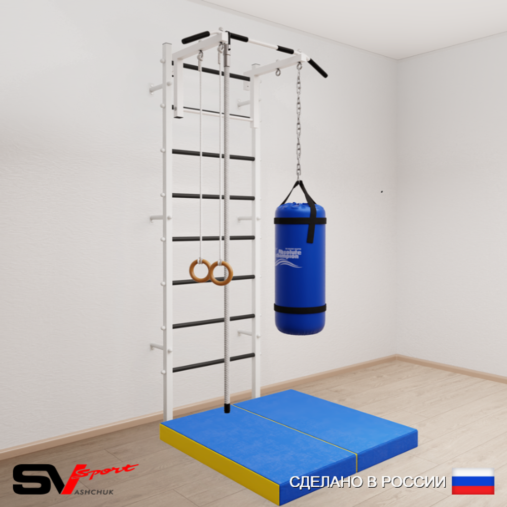 Шведская стенка Sv Sport усиленная 6135 (Турник стандарт/Канат/Кольца/Цепь/Мешок 15кг/Мат 1м)