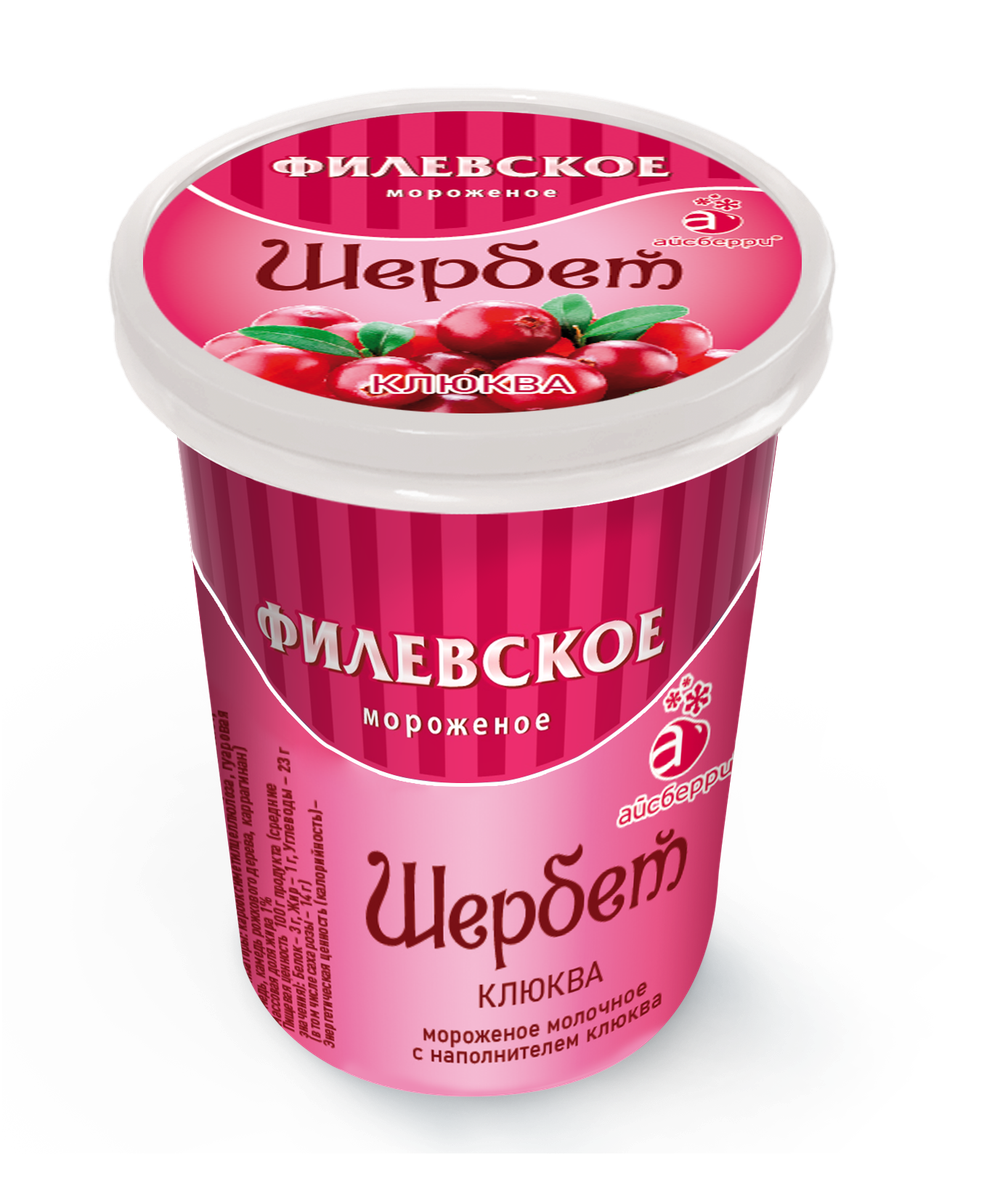 Мороженое Филевское щербет клюква, пластиковый стаканчик, 80г