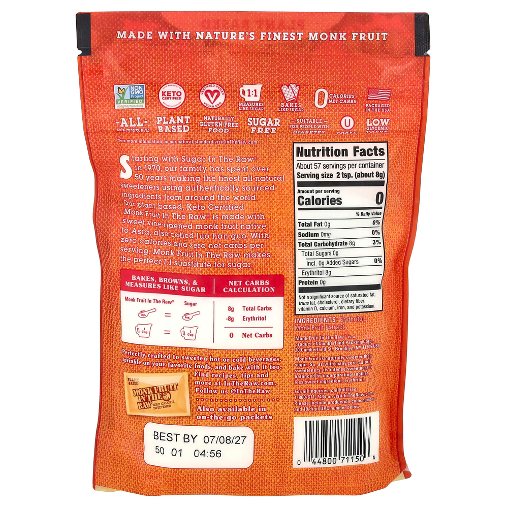 In the Raw, Monk Fruit In The Raw®, нулевой подсластитель, 454 г (16 унций)