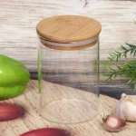 Банка для продуктов стеклянная 560мл «Хай-Тек» с бамбуковой крышкой 8,5*12см