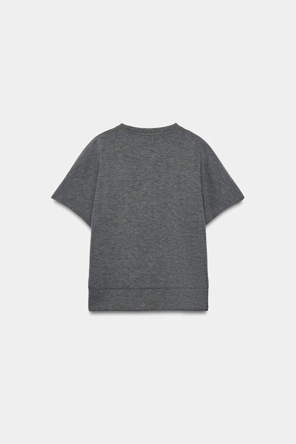 ZARA МЯГКИЙ ТОП С КОРОТКИМИ РУКАВАМИ, СЕРЫЙ МЕЛАНЖ