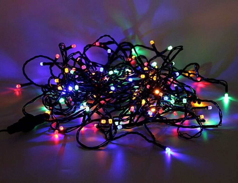 Электрогирлянда внешняя Нить 20м 200LED, мультиколор, 8 режимов, с коннектором, темно-зеленый кабель