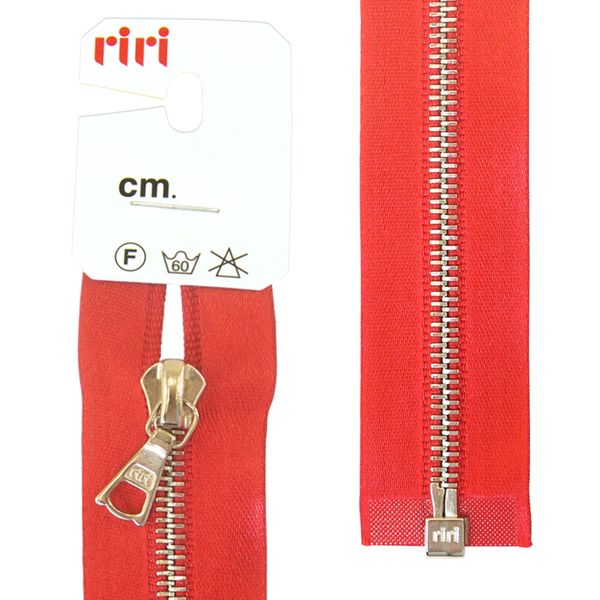 Молния металл RIRI Т4 (4 мм) 1 зам., разъем., 70 см, Ni, атласная тесьма, цв.9406, темно-красный