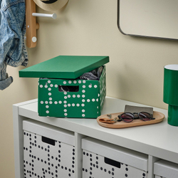 IKEA FJÄDERHARV  (ИКЕА ФЙЭДЕРХАРВ)  -  Коробка с крышкой - зелёный/в горошек 25x35x16 см