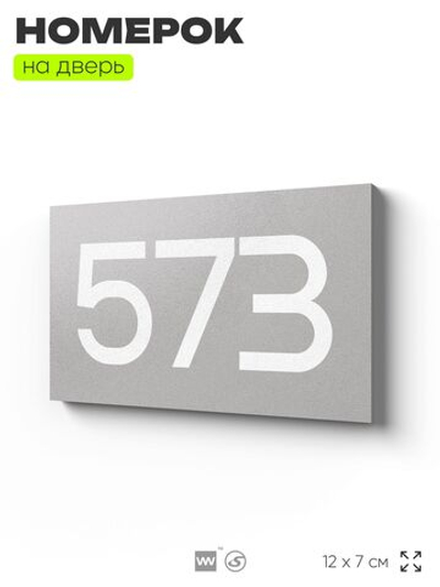 Номер на дверь 573, табличка на дверь для офиса, квартиры, кабинета, аудитории, склада, серая 120х70 мм, Айдентика Технолоджи