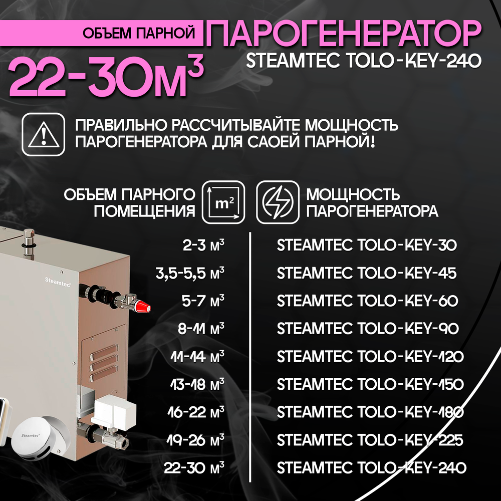 Steamtec TOLO KEY 240 - 24 кВт (ВЛАГОСТОЙКИЙ модуль управления). парогенератор для хамама и турецкой бани