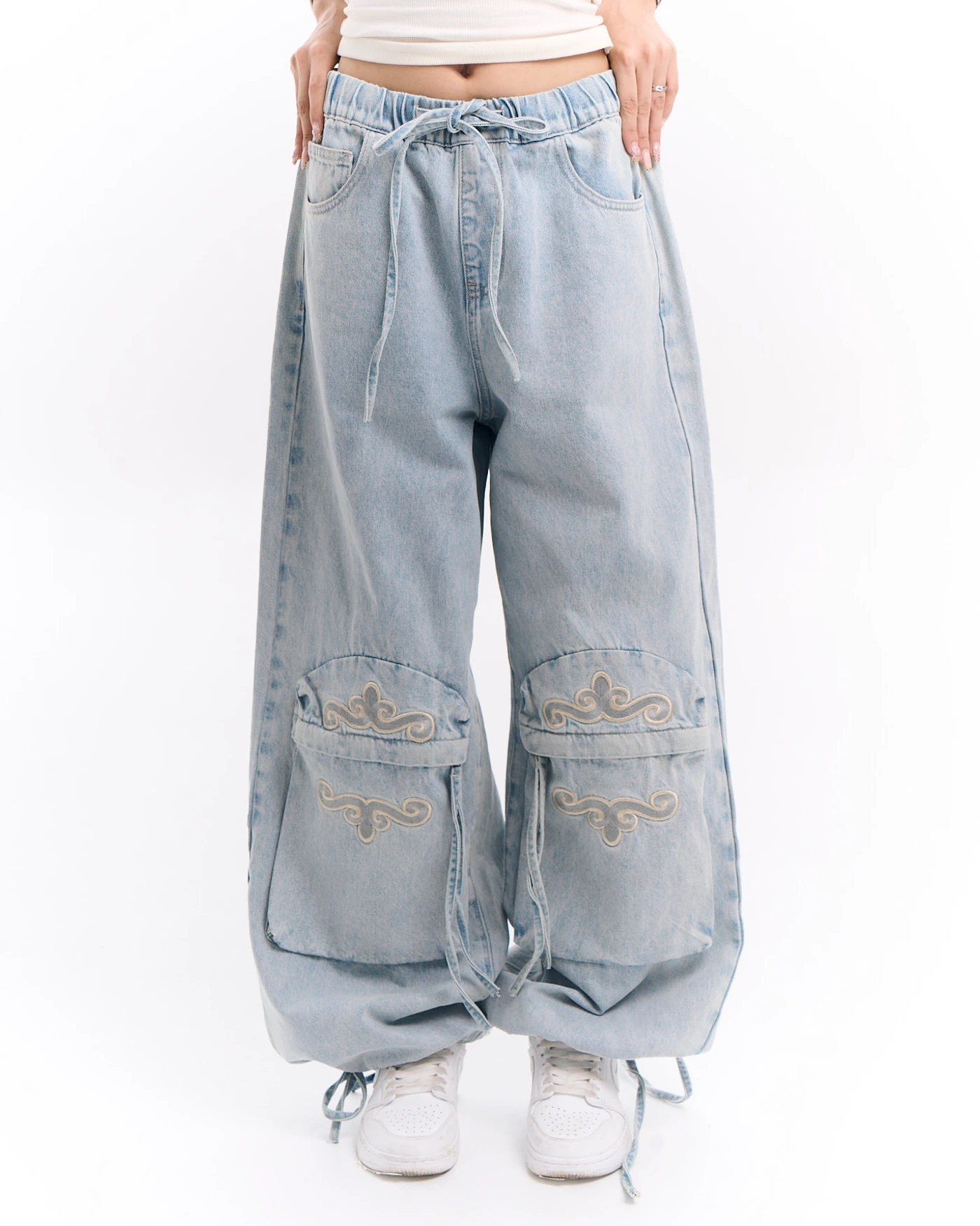 Light Stone Blue Embroidered Jeans