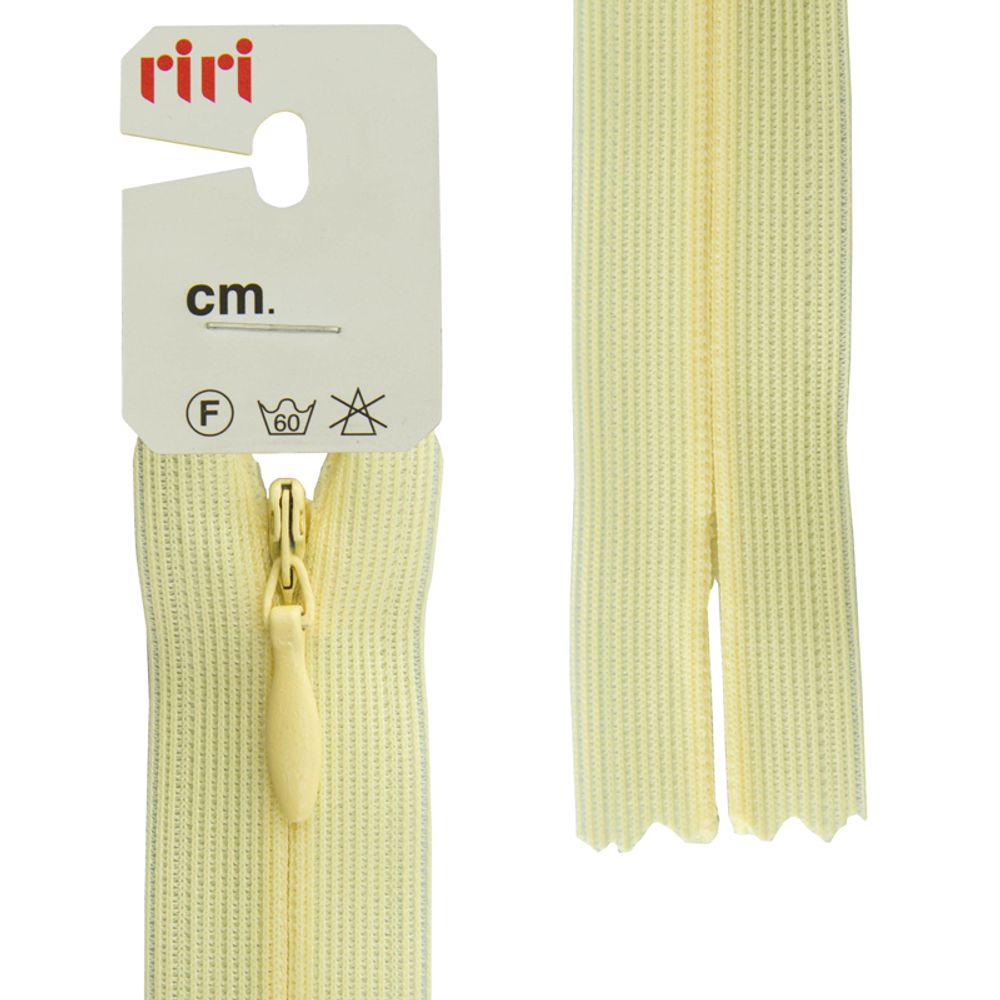 Молния потайная (скрытая) RIRI Т3 (3 мм) 1 зам., н/раз., 22 см, цв.2308, бл.-желтый, 10 шт