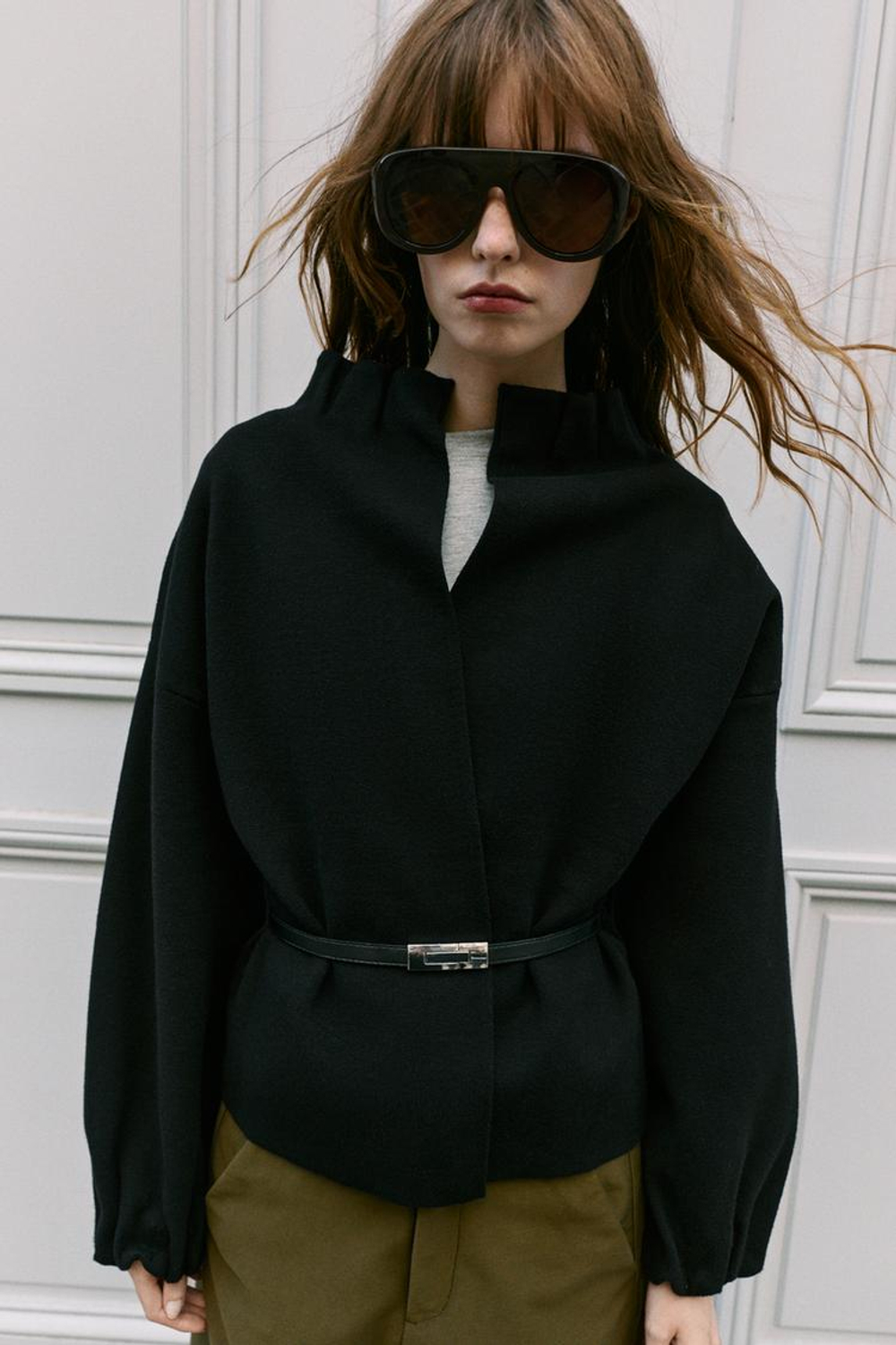 ZARA КАРДИГАН С ПОЯСОМ, ЧЕРНЫЙ