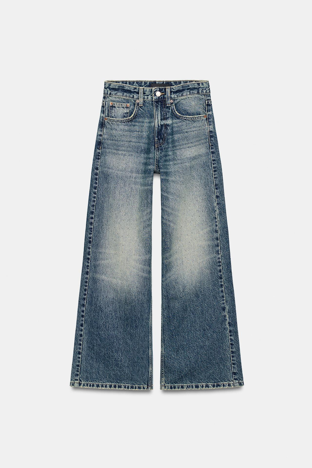 ZARA ДЖИНСЫ Z1975 LOOSE WIDE-LEG, ВЫСОКАЯ ПОСАДКА, СТРАЗЫ, СИНИЙ