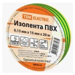 Изолента ПВХ желто-зеленая 0,13х15мм TDM 20м