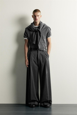 ZARA БРЮКИ WIDE FIT СО СКЛАДКАМИ, АНТРАЦИТОВО-СЕРЫЙ