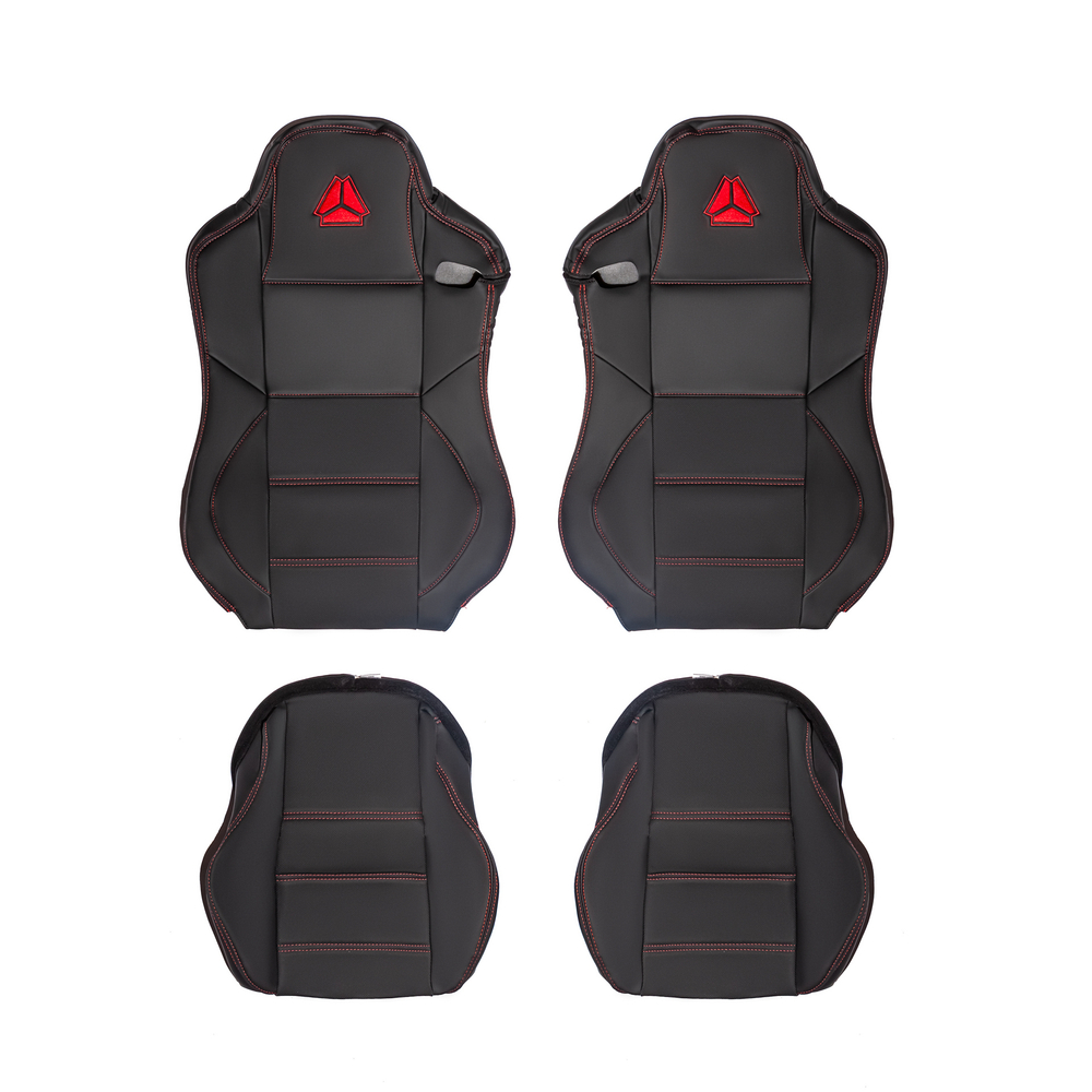 Чехлы Sitrak C7H MAX 3D (экокожа, черный цвет, красный кант, красная строчка)