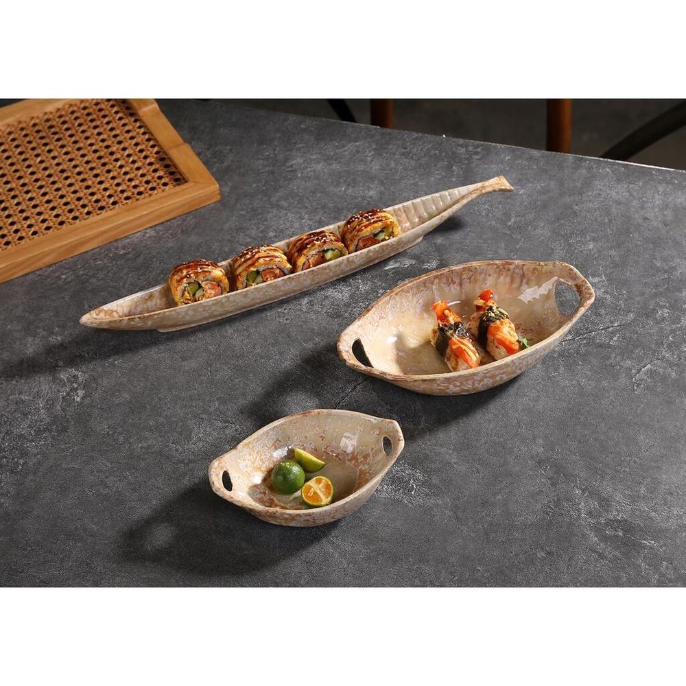 Блюдо овальное 24*12,5 см h5,5 см 210 мл для закусок Pearl Sea Stone с ручками Frutti di Mare [4]